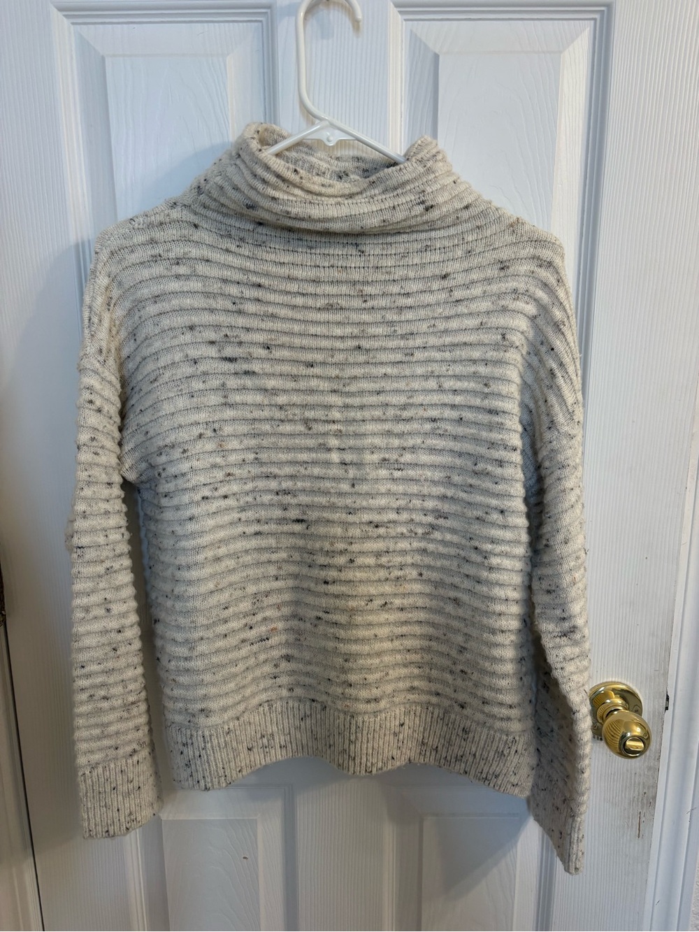 Madewell Speckled Cream Ribbed Turtleneck Sweater